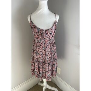 Angie‎ Pink Floral Sleeveless Sun Dress Smocked Back Size Medium
